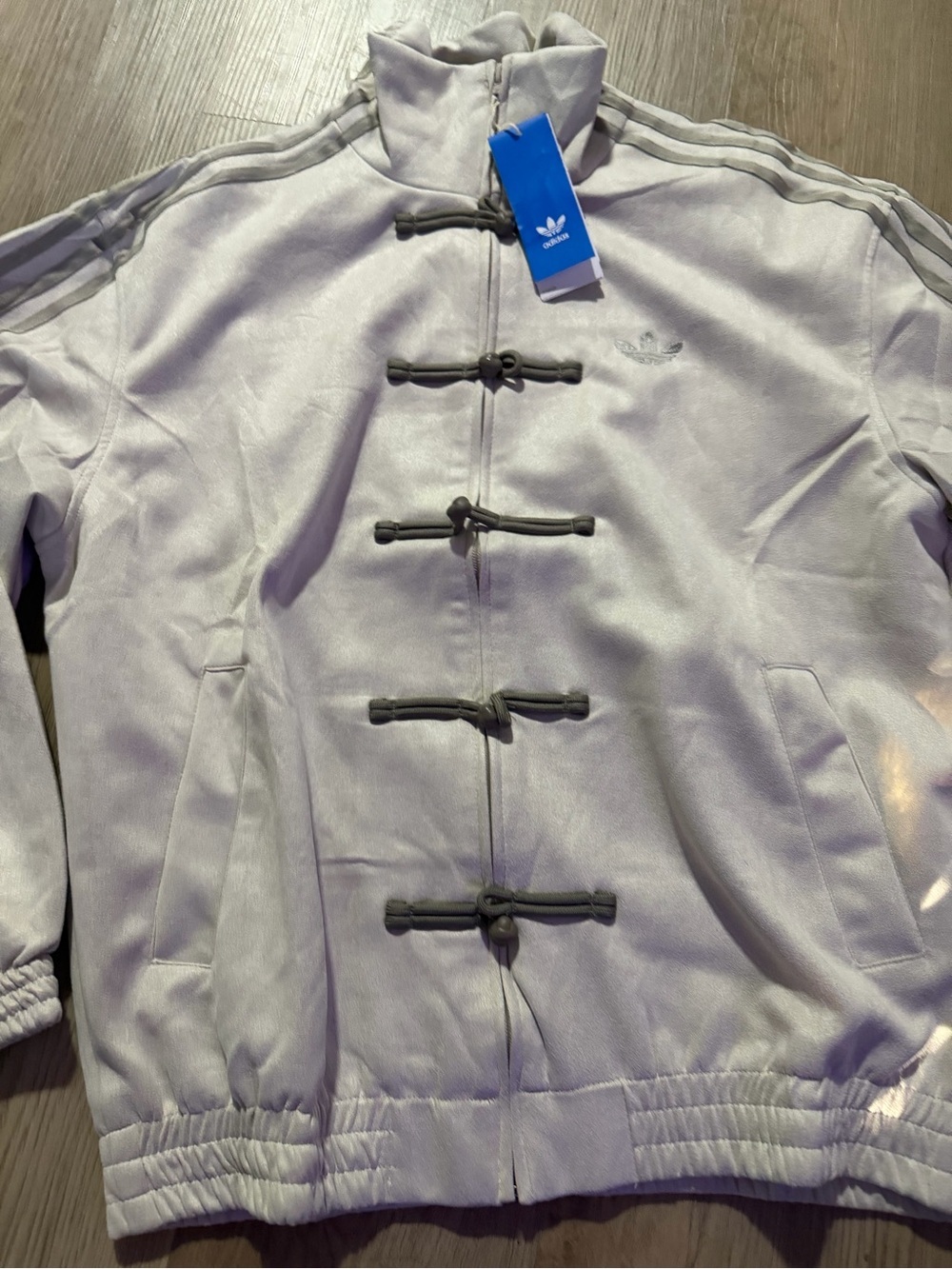 adidas Light Gray Varsity Jacket with Dark Gray Toggle Closures